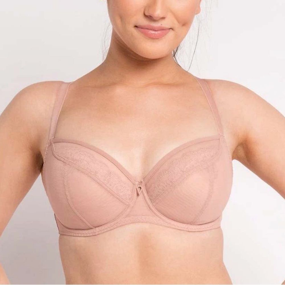 NEW Curvy Kate Eye Spy Balcony Bra 38F NWT Blush Pink Nude Sheer Large Bust